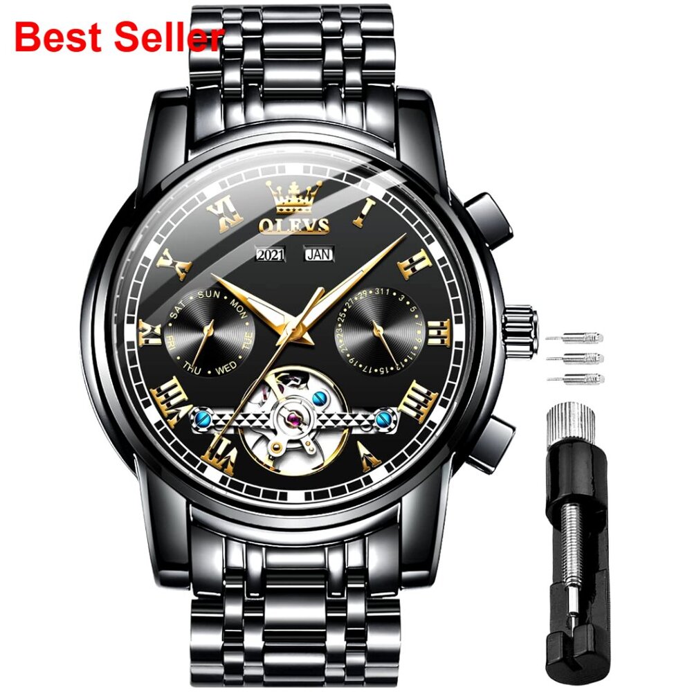 Automatic Mechanical Tourbillon Watch, Stainless Steel, Waterproof, Luminous